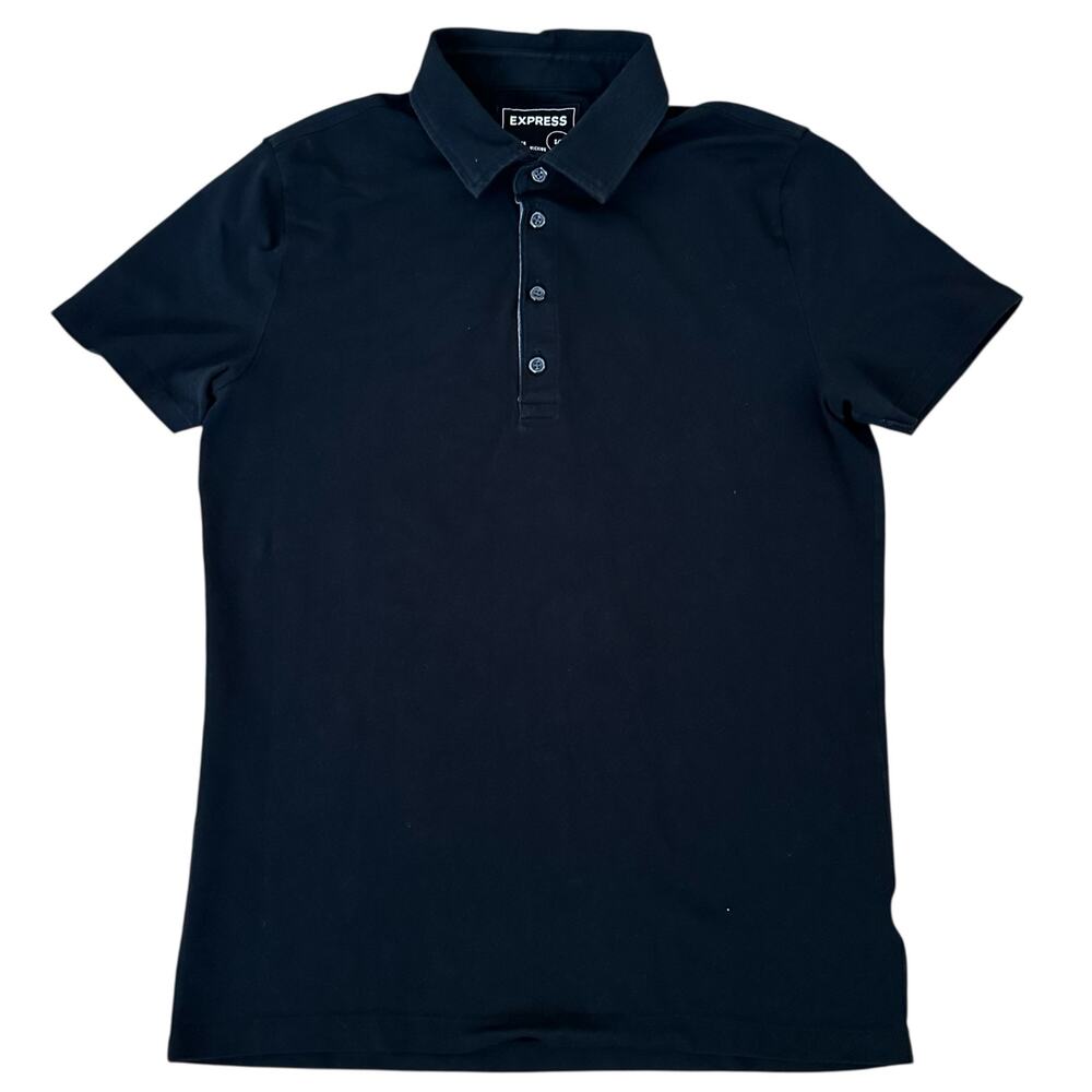 Express Women Black 4 Button Front Pointed Collar Short Sleeve Polo Shirt S/P - Picture 5 of 8